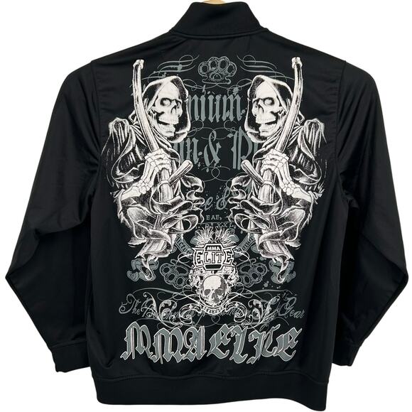 VTG y2k Men's Black White MMA Elite Grim Reaper Skull Full Zip Sweatshirt Sz L - Picture 1 of 8